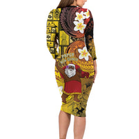 Papua New Guinea Retro Christmas Long Sleeve Bodycon Dress Hamamas Krismas - Polynesian Pride
