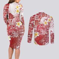 Tonga Christmas Couples Matching Long Sleeve Bodycon Dress and Long Sleeve Button Shirt Kilisimasi Fiefia Retro Style Red - Polynesian Pride