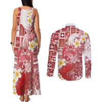 Tonga Christmas Couples Matching Tank Maxi Dress and Long Sleeve Button Shirt Kilisimasi Fiefia Retro Style Red - Polynesian Pride