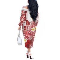 Tonga Christmas Off The Shoulder Long Sleeve Dress Kilisimasi Fiefia Retro Style Red - Polynesian Pride