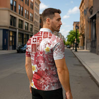 Tonga Christmas Zipper Polo Shirt Kilisimasi Fiefia Retro Style Red - Polynesian Pride