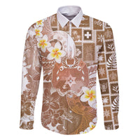 Tonga Christmas Family Matching Off The Shoulder Long Sleeve Dress and Hawaiian Shirt Kilisimasi Fiefia Retro Style Brown - Polynesian Pride