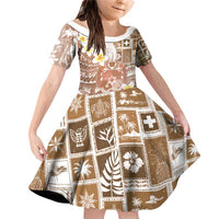 Tonga Christmas Family Matching Off Shoulder Short Dress and Hawaiian Shirt Kilisimasi Fiefia Retro Style Brown - Polynesian Pride