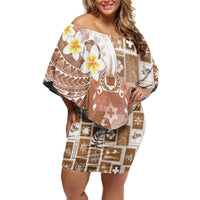 Tonga Christmas Family Matching Off Shoulder Short Dress and Hawaiian Shirt Kilisimasi Fiefia Retro Style Brown - Polynesian Pride