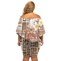 Tonga Christmas Family Matching Off Shoulder Short Dress and Hawaiian Shirt Kilisimasi Fiefia Retro Style Brown - Polynesian Pride
