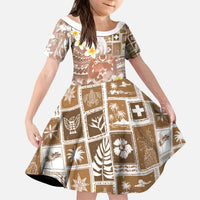 Tonga Christmas Kid Short Sleeve Dress Kilisimasi Fiefia Retro Style Brown - Polynesian Pride