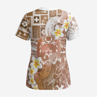 Tonga Christmas Scrub Top Kilisimasi Fiefia Retro Style Brown - Polynesian Pride