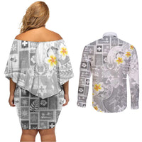 Tonga Christmas Couples Matching Off Shoulder Short Dress and Long Sleeve Button Shirt Kilisimasi Fiefia Retro Style White - Polynesian Pride