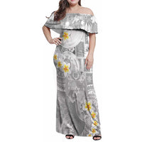 Tonga Christmas Family Matching Off Shoulder Maxi Dress and Hawaiian Shirt Kilisimasi Fiefia Retro Style White - Polynesian Pride