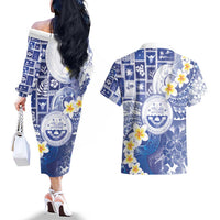 Federated States Of Micronesia Christmas Couples Matching Off The Shoulder Long Sleeve Dress and Hawaiian Shirt Retro Style Bright Version - Polynesian Pride