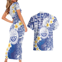 Federated States Of Micronesia Christmas Couples Matching Short Sleeve Bodycon Dress and Hawaiian Shirt Retro Style Bright Version - Polynesian Pride