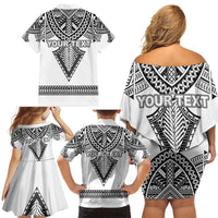 Personalised Melanesian Brotherhood Family Matching Off Shoulder Short Dress and Hawaiian Shirt With Tribal Pattern - Polynesian Pride