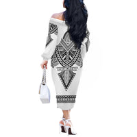 Personalised Melanesian Brotherhood Off The Shoulder Long Sleeve Dress With Tribal Pattern - Polynesian Pride