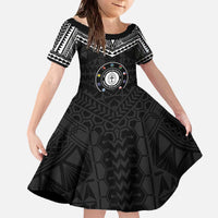 Personalised Melanesian Brotherhood Family Matching Off The Shoulder Long Sleeve Dress and Hawaiian Shirt Ministry Faith And Mission LT05 Daughter's Dress Black - Polynesian Pride