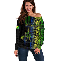 Custom Vanuatu Malampa Off Shoulder Sweater Polynesian Tribal LT6 Women Black - Polynesian Pride