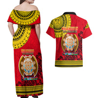 Papua New Guinea Couples Matching Off Shoulder Maxi Dress and Hawaiian Shirt Melanesian Festival 2023 LT6 - Polynesian Pride