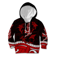 Polynesian Tribal Kid Hoodie with Sharks Tattoo Red LT6 Hoodie Red - Polynesian Pride