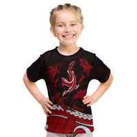 Polynesian Tribal Kid T Shirt with Sharks Tattoo Red LT6 Red - Polynesian Pride
