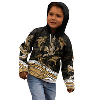 Polynesian Tribal Kid Hoodie with Sharks Tattoo Gold LT6 - Polynesian Pride
