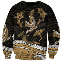 Polynesian Tribal Sweatshirt with Sharks Tattoo Gold LT6 Unisex Gold - Polynesian Pride