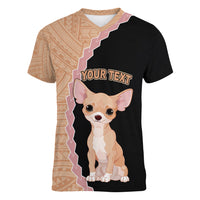 Custom Chihuahua Dog Women V Neck T Shirt With Polynesian Tribal Tattoo LT6 Female Black - Polynesian Pride