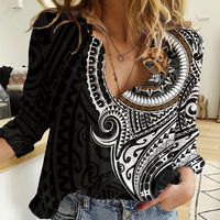 Polynesian Pitbull Dog Women Casual Shirt Dog In My Heart LT6 Female Black - Polynesian Pride