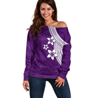 Polynesian Off Shoulder Sweater With Plumeria Flower Purple LT6 Women Purple - Polynesian Pride