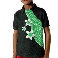 Polynesian Kid Polo Shirt With Plumeria Flower Green LT6 Kid Green - Polynesian Pride