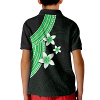 Polynesian Kid Polo Shirt With Plumeria Flower Green LT6 - Polynesian Pride