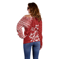 Hawaii Summer Off Shoulder Sweater Mix Polynesian Red LT6 - Polynesian Pride