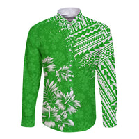 Hawaii Summer Long Sleeve Button Shirt Mix Polynesian Green LT6 Unisex Green - Polynesian Pride
