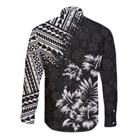 Hawaii Summer Long Sleeve Button Shirt Mix Polynesian Black LT6 - Polynesian Pride