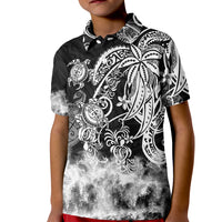 Polynesian Sea Turtle Kid Polo Shirt Tribal Black LT6 Kid Black - Polynesian Pride