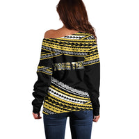 (Custom Personalised) Happy Fathers Day Polynesian Off Shoulder Sweater I Love You Dad Gold LT6 - Polynesian Pride