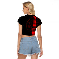 Polynesian Raglan Cropped T Shirt Hawaiian Warrior and Aloha Girl With Hammerhead Shark Tattoos Red LT6 - Polynesian Pride