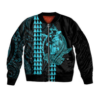 Polynesian Bomber Jacket Hawaiian Warrior and Aloha Girl With Hammerhead Shark Tattoos Light Blue LT6 Unisex Blue - Polynesian Pride