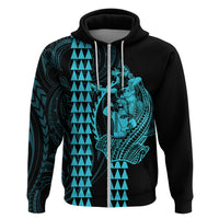 Polynesian Hoodie Hawaiian Warrior and Aloha Girl With Hammerhead Shark Tattoos Light Blue LT6 - Polynesian Pride