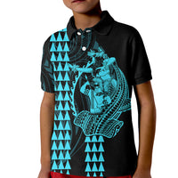 Polynesian Kid Polo Shirt Hawaiian Warrior and Aloha Girl With Hammerhead Shark Tattoos Light Blue LT6 Kid Blue - Polynesian Pride