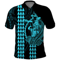 Polynesian Polo Shirt Hawaiian Warrior and Aloha Girl With Hammerhead Shark Tattoos Light Blue LT6 Blue - Polynesian Pride