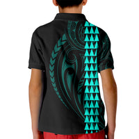 Polynesian Kid Polo Shirt Hawaiian Warrior and Aloha Girl With Hammerhead Shark Tattoos Turquoise LT6 - Polynesian Pride