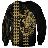 Polynesian Sweatshirt Hawaiian Warrior and Aloha Girl With Hammerhead Shark Tattoos Gold LT6 Unisex Gold - Polynesian Pride