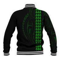 Polynesian Baseball Jacket Hawaiian Warrior and Aloha Girl With Hammerhead Shark Tattoos Green LT6 - Polynesian Pride