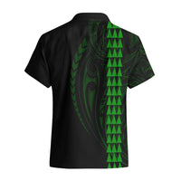Polynesian Hawaiian Shirt Hawaiian Warrior and Aloha Girl With Hammerhead Shark Tattoos Green LT6 - Polynesian Pride