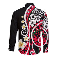 Plumeria Polynesian Long Sleeve Button Shirt Trending Red LT6 - Polynesian Pride