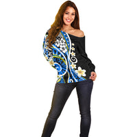 Plumeria Polynesian Off Shoulder Sweater Trending Blue LT6 - Polynesian Pride