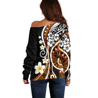 Plumeria Polynesian Off Shoulder Sweater Trending Brown LT6 - Polynesian Pride