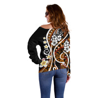 Plumeria Polynesian Off Shoulder Sweater Trending Brown LT6 - Polynesian Pride