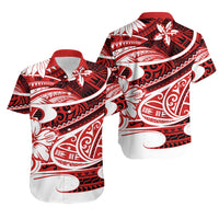 Polynesian Tribal Couples Matching Outfits Combo Long Sleeve Dress And Hawaiian Shirt Red LT6 - Polynesian Pride