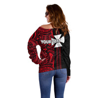 Custom Wallis and Futuna Off Shoulder Sweater Polynesian Tribal Red LT6 - Polynesian Pride