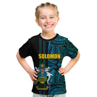 Custom Solomon Islands Kid T Shirt Polynesian Tribal LT6 Blue - Polynesian Pride